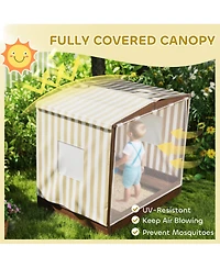 Qaba Kids Wooden box with Canopy Fully Cove, 56" x 40" x 52",