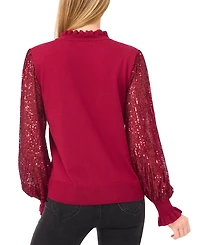 CeCe Women's Ruffle Trim Sequin Long Sleeves Sweater