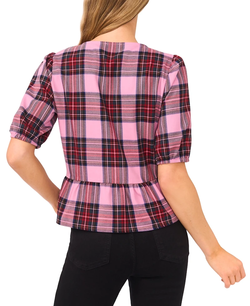 CeCe Women's Short Sleeve Peplum Top with Bows