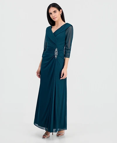 Alex Evenings Petite Portrait Collar 3/4-Sleeve Gown