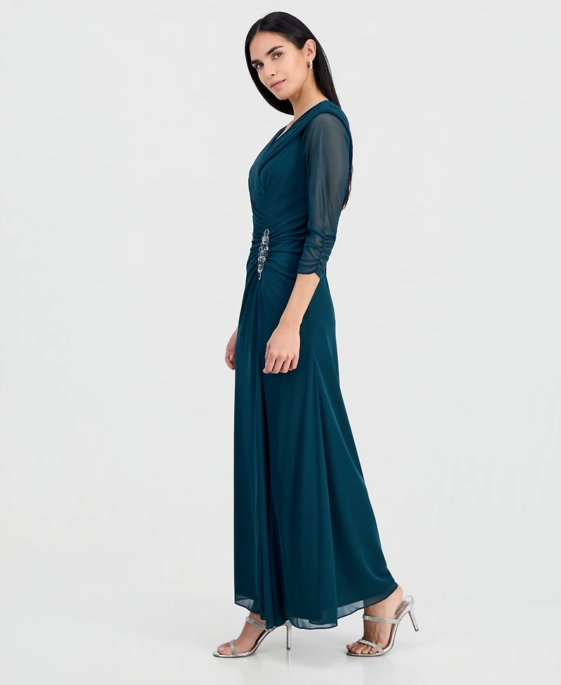 Alex Evenings Petite Portrait Collar 3/4-Sleeve Gown