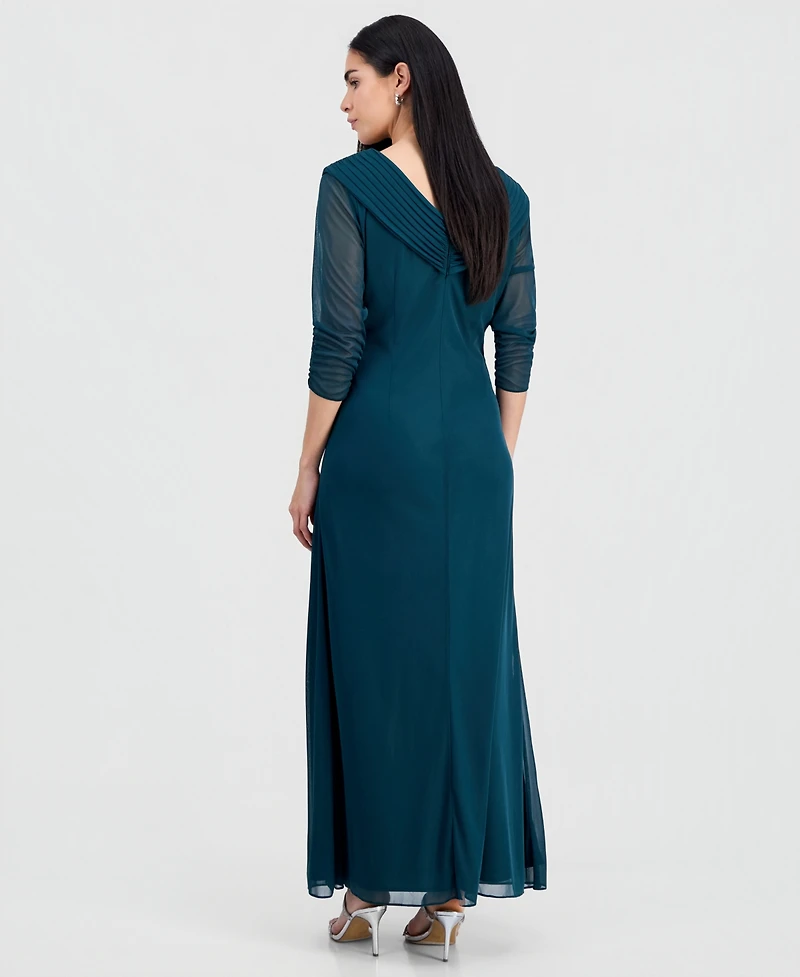 Alex Evenings Petite Portrait Collar 3/4-Sleeve Gown