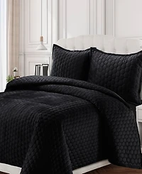 Tribeca Living Lugano Honeycomb Velvet Oversized Solid 3 piece Quilt Set