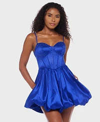 Alex & Sophia Juniors' Rhinestone Strappy Bustier Bodice Dress
