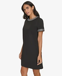 Calvin Klein Petite Heatfix Trim Jewel Neck Dress