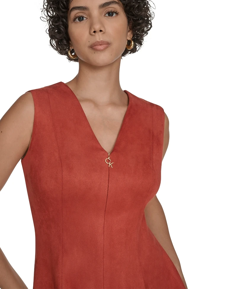 Calvin Klein Petite Scuba Suede Fit and Flare Dress