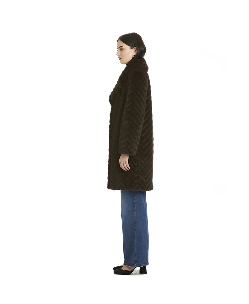 Jones New York Women's Chevron Textured Faux-Fur Coat, Exclusively at Macy's