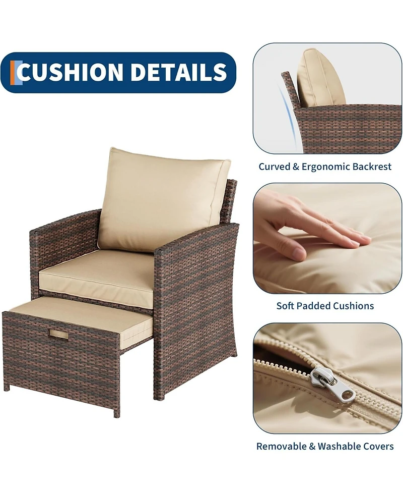 5-Piece High Back Patio Conversation Set with 2 Ottomans and Table, All-Weather Pe Rattan Lounge Chairs with Soft Cushions, Ideal for Balcony, Porch,