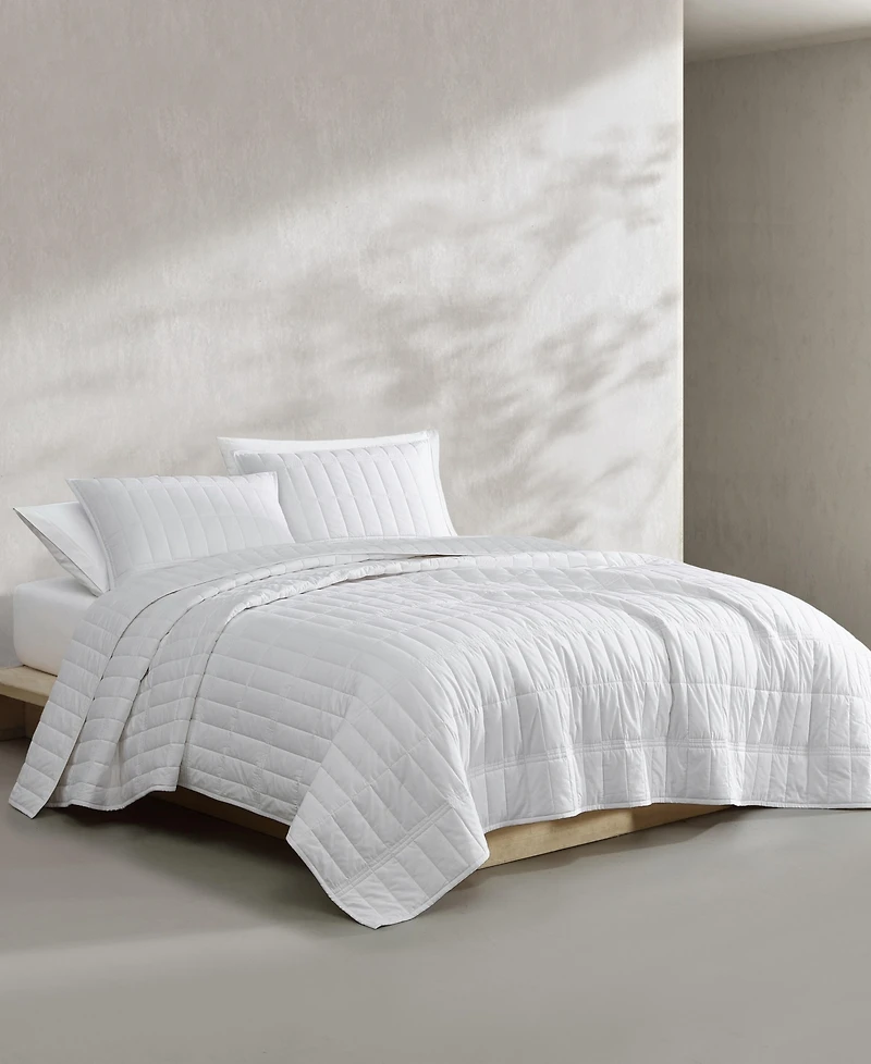 Calvin Klein Washed Percale Solid Cotton 3-Pc. Quilt Set, King