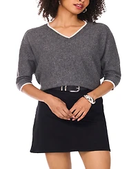 Vince Camuto Women's Cozy V-Neck Tipped 3/4-Sleeve Sweater