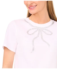 CeCe Women's Flowy Bow Gem Trim T-Shirt