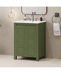 Casainc 24" Small Bathroom Vanity with Ceramic Sink, 2 Soft-Close Doors and Adjustable Shelf