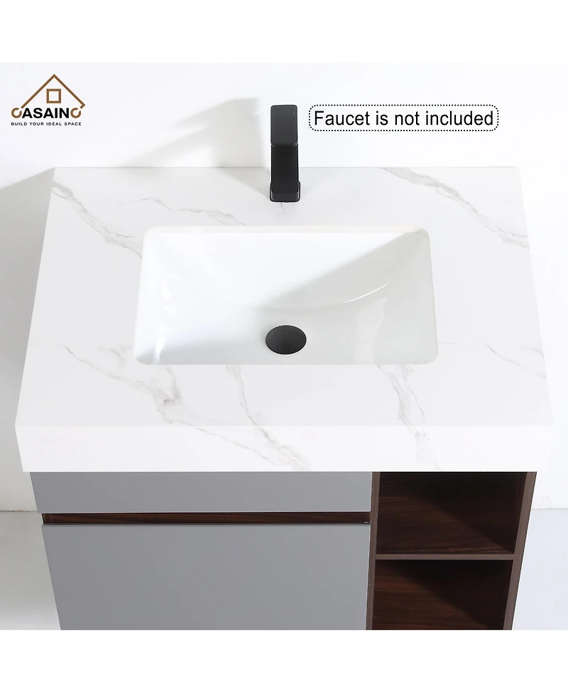 Casainc 30-Inch Wall-Mounted Bathroom Vanity with Quartz Countertop and Double Topmount Sinks