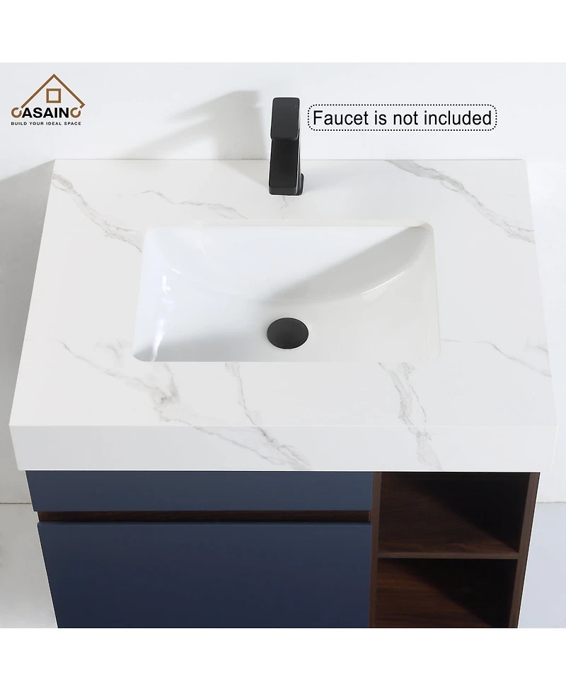 Casainc 30-Inch Wall-Mounted Bathroom Vanity with Quartz Countertop and Double Topmount Sinks