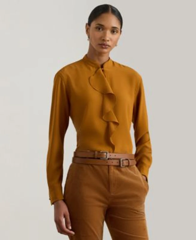 Lauren Ralph Lauren Womens Ruffle Trimmed Georgette Tunic P Xs Xxl