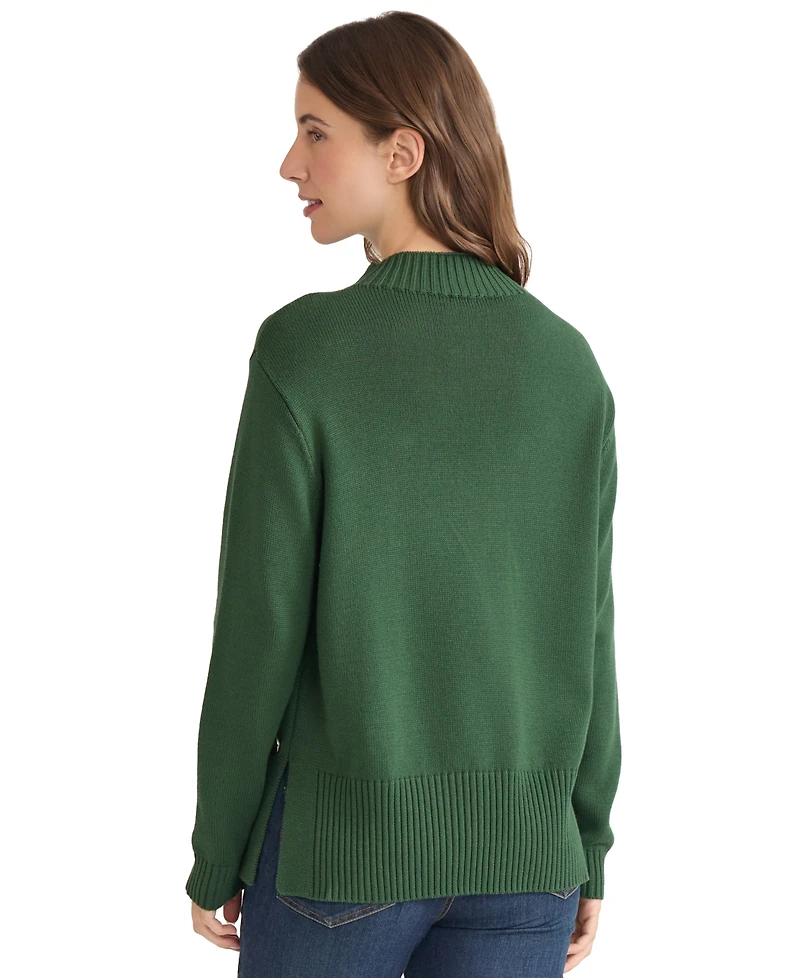 Jones New York Women's Side Seam Button Mock Neck Sweater