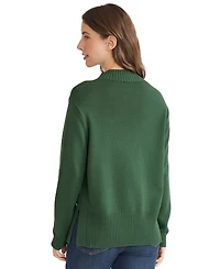 Jones New York Women's Side Seam Button Mock Neck Sweater