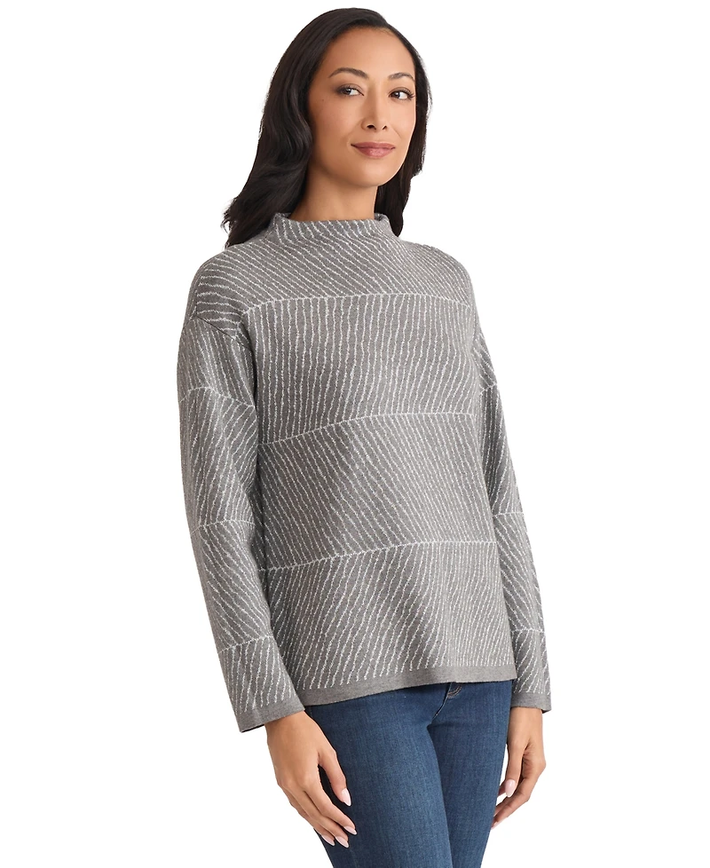 Jones New York Women's Lurex Funnel Mock Neck Sweater