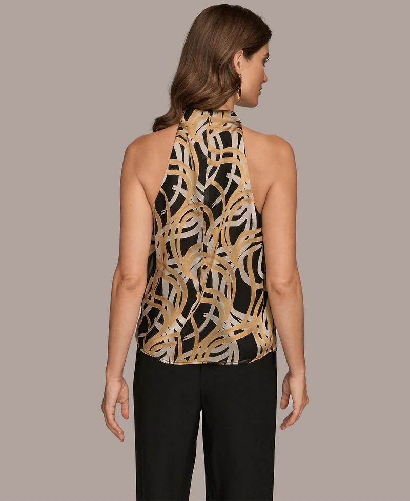 Donna Karan New York Women's Pleated Shoulder Novelty Burnout Halter Top
