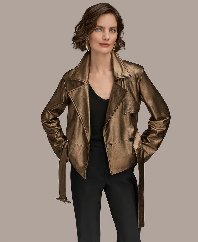 Donna Karan New York Women's Distressed Metallic Belted Jacket