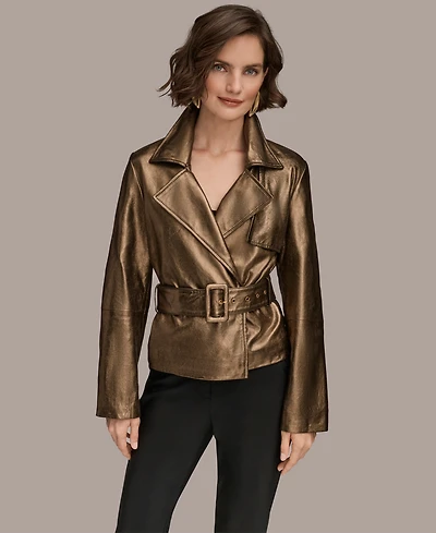 Donna Karan New York Women's Distressed Metallic Belted Jacket