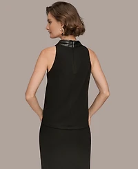 Donna Karan New York Women's Mock Neck Pleated Shoulder Blouse