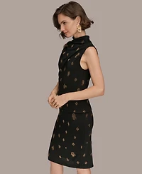 Donna Karan New York Women's Sleeveless Metallic Beaded Mock Neck Top