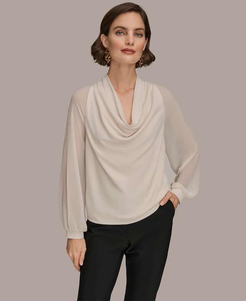 Donna Karan New York Women's Long Sleeve Mix Media Top