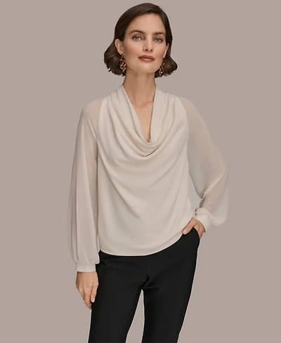 Donna Karan New York Women's Long Sleeve Mix Media Top