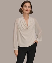 Donna Karan New York Women's Long Sleeve Mix Media Top