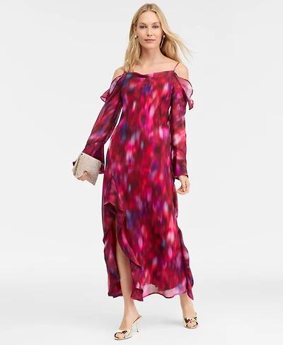 I.n.c. International Concepts Women's Ruffled Cold-Shoulder Dress, Macy's Exclusive