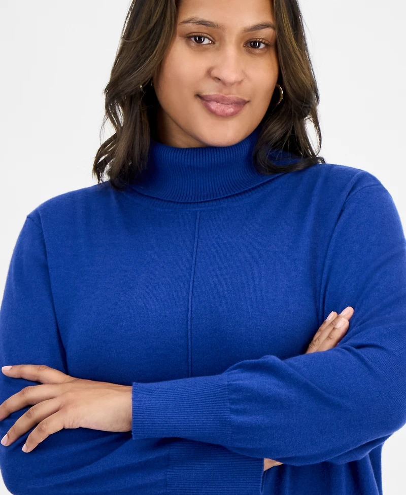 Jones New York Plus Size Pintuck Mock-Neck Long-Sleeve Sweater