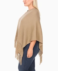White Mark Plus Size Fringe Knit Pull Over Poncho