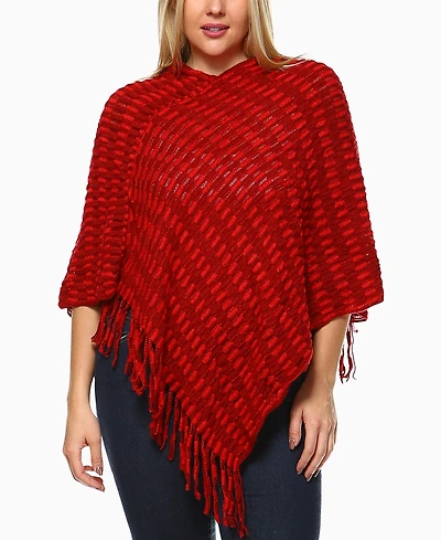 White Mark Plus Size Textured Knit Fringe Poncho