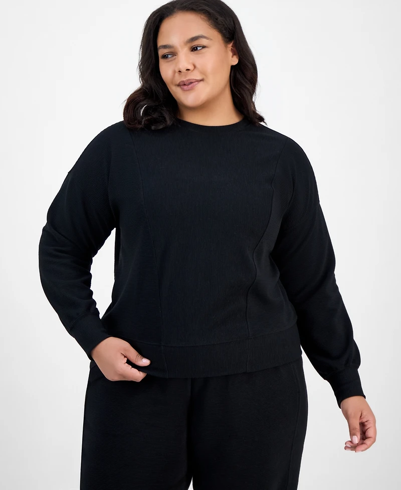 Id Ideology Plus Ottoman Knit Crewneck Pullover Top, Macy's Exclusive