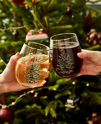 Spode Christmas Tree Stemless Wine Glasses, Set of 4