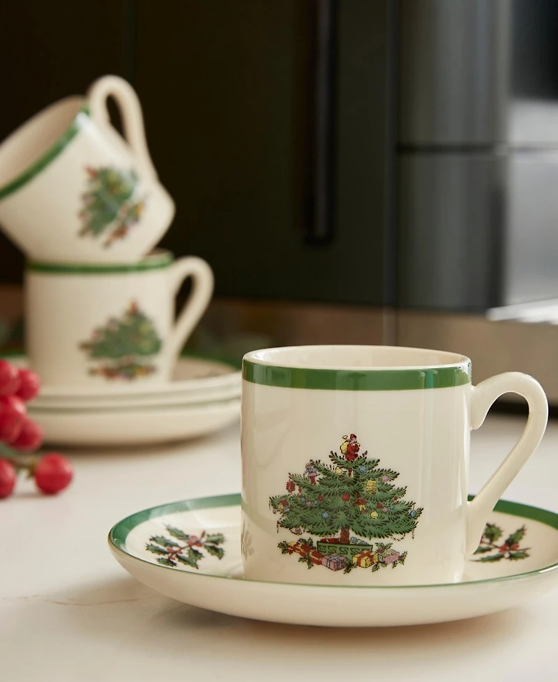 Spode Christmas Tree Espresso Cup & Saucers, Service for 4