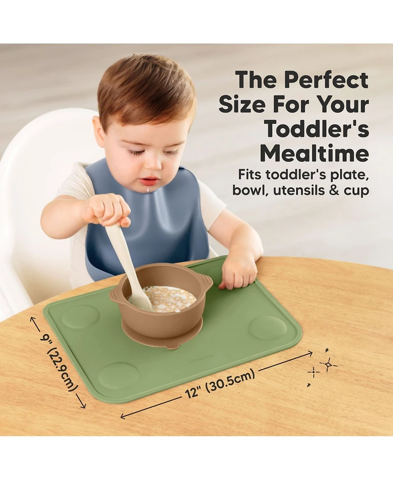 KeaBabies 2-Pack Prep Silicone Placemats for Toddlers, Kids, Non Slip Suction Dining Table Baby Placemat, Easy to Clean