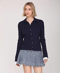 Avec Les Filles Women's Spread Collar Combo Cuff Cardigan