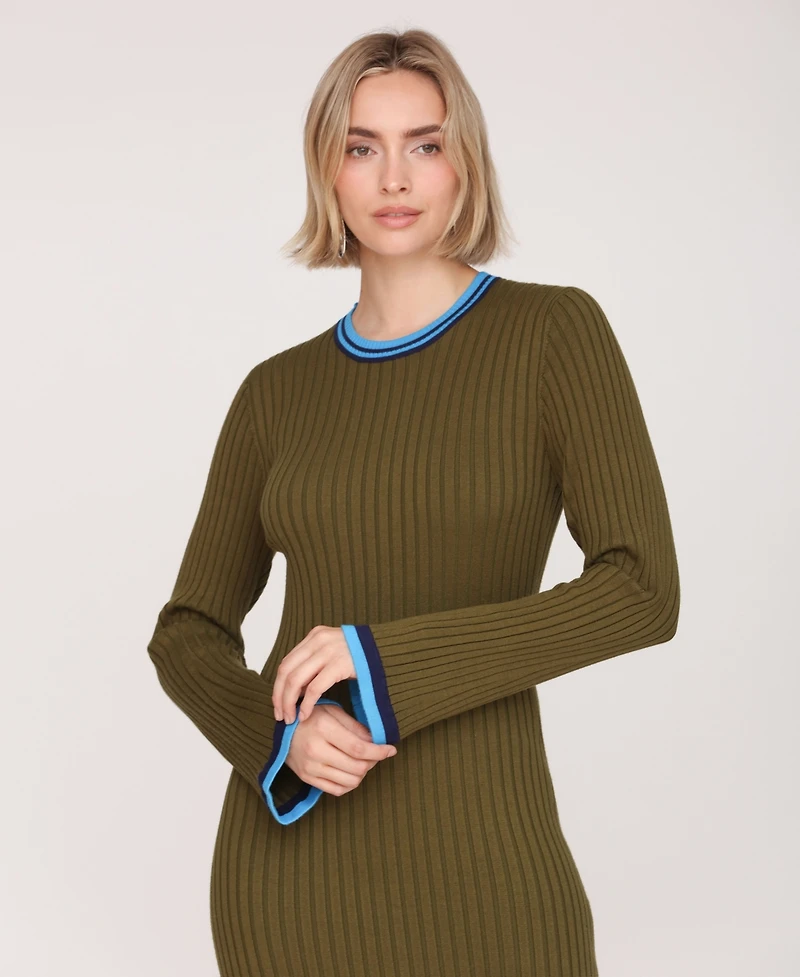 Avec Les Filles Women's Long Sleeve Ribbed Neck Maxi Dress