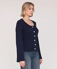 Avec Les Filles Women's Scoop Neck Long Sleeve Cardigan