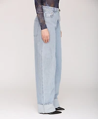 Avec Les Filles Women's Rolled Cuff Barrel Leg Jeans