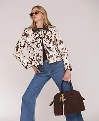 Avec Les Filles Women's Printed Trucker Long Sleeve Jacket