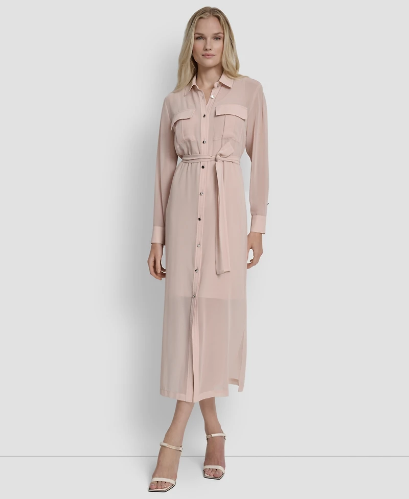 Dkny Women's Long Sleeve Collared Shirt Dress