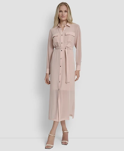 Dkny Women's Long Sleeve Collared Shirt Dress