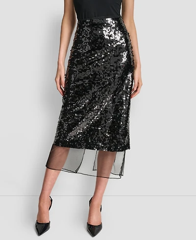 Dkny Women's Sequined Layered Mesh Skirt