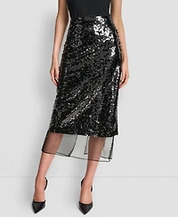 Dkny Women's Sequined Layered Mesh Skirt