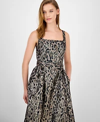 julia jordan Women's Leopard Safari Jacquard Midi Dress