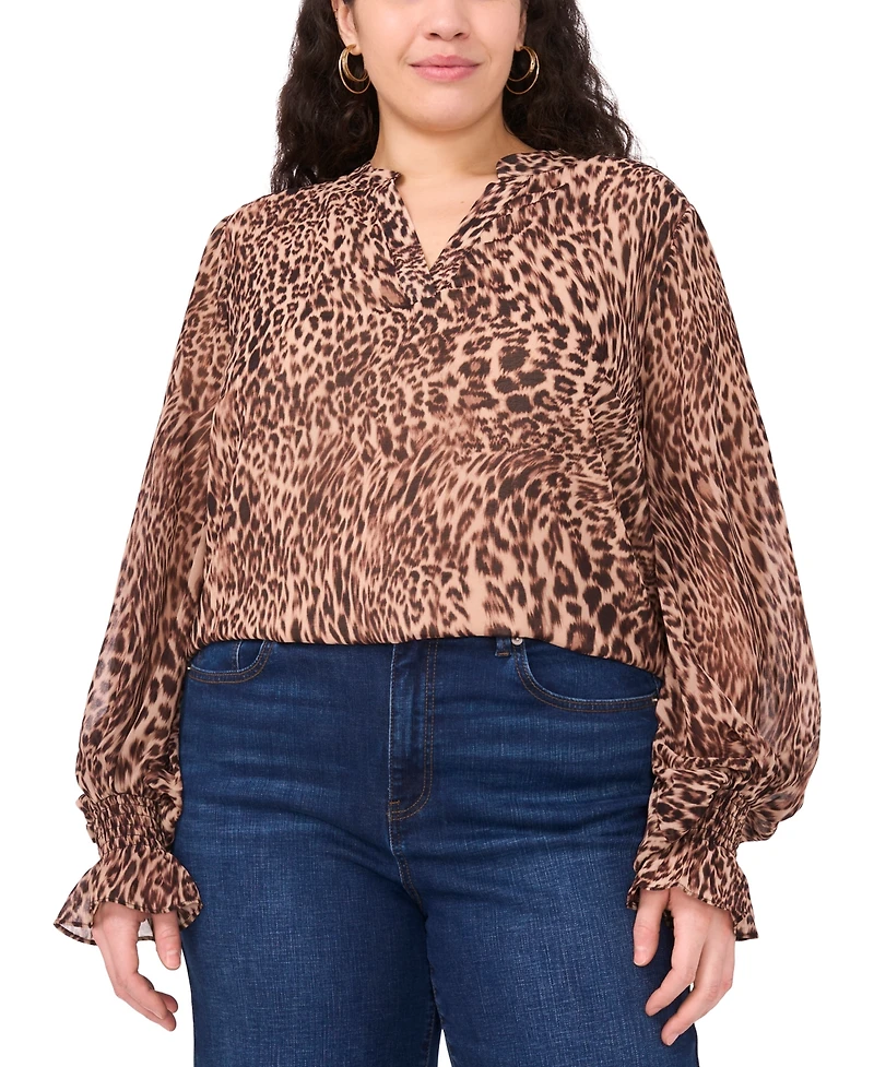 Vince Camuto Plus Long Sleeve V-Neck Top