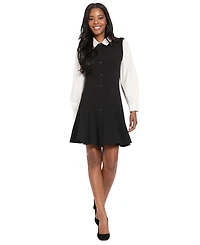 London Times Petite Twofer Poplin Sleeve Mini Dress